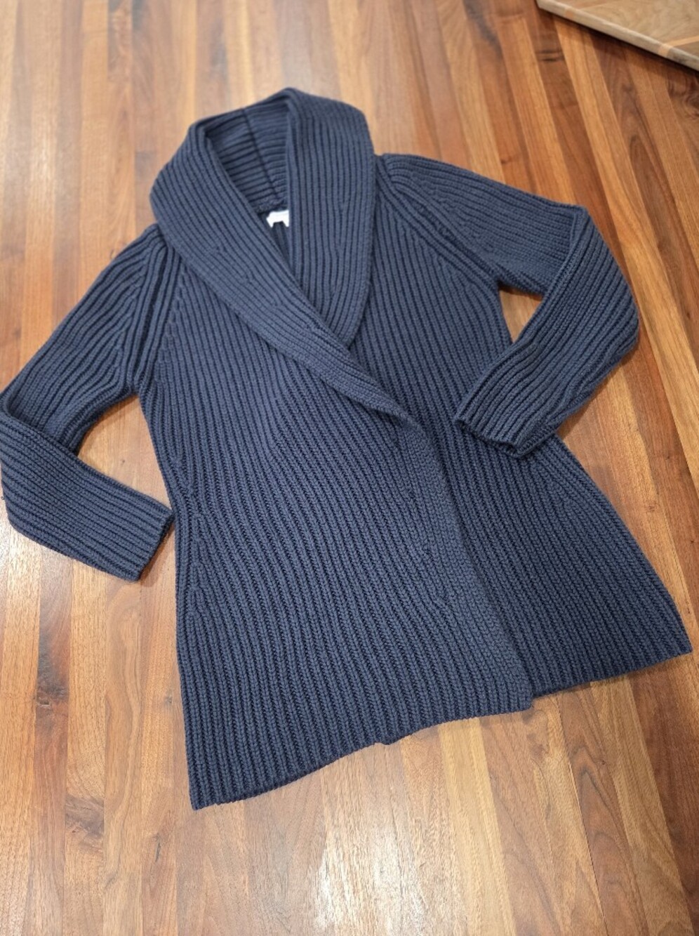 Kf/Kaufmanfranco  Women's Navy Ribbed Shawl Collar Cardigan Sweater Size Small